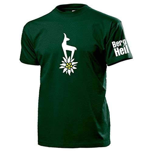 Berg Heil escalador Gams Edelweis Flores Alpen Sajonia treking Cazadores de montaña Suiza Austria Alemania – Camiseta # 14071 verde XX-Large