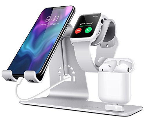 Bestand Soporte [3 en 1] Apple iWatch Estante para, Punto cargador para Airpods, Apple Watch para iPhone 7/6s Plus, iPad en Plata