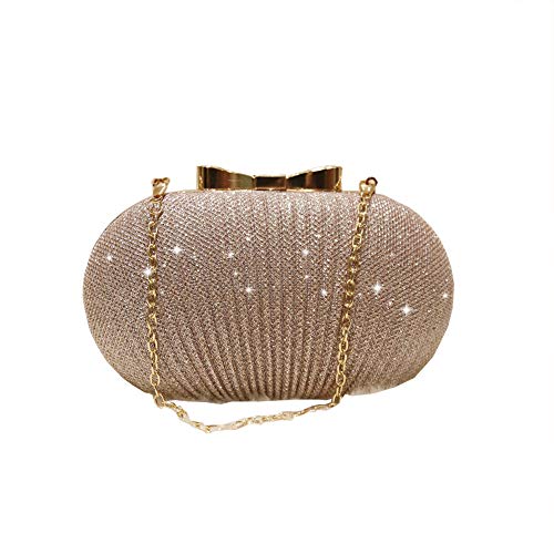 BESTWALED Bolso De Las Señoras Bolso De Banquete Plisado Ovalado Bolso Bandolera Noche Paquete De Flash Fiesta Club De La Boda,Gold,19 * 11 * 5