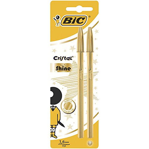 BIC Cristal Shine Con Tinta Dorada y Punta Ancha (1,6 mm) – Oro, Blíster de 2 unidades