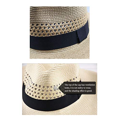 Big Brim Summer Outdoor Sports Sombrero Fresco Sombrero de Paja para Hombre Circunferencia de la Cabeza Grande Transpirable Sombrero para el Sol Plegable,Marrón,XL