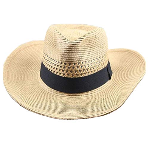 Big Brim Summer Outdoor Sports Sombrero Fresco Sombrero de Paja para Hombre Circunferencia de la Cabeza Grande Transpirable Sombrero para el Sol Plegable,Marrón,XL