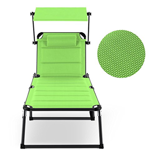 blumfeldt Amalfi - Tumbona Plegable, Hamaca con Parasol, Respaldo reclinable, Relleno de Goma Espuma, Cojín para la Cabeza, Superficie Acolchada, Resistente al Clima Exterior, Verde