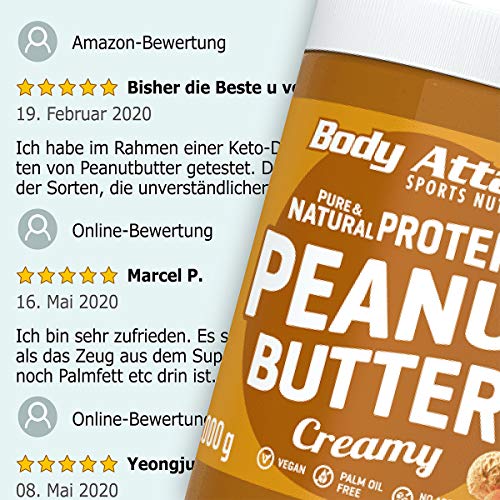 Body Attack Peanut Butter Natural 30% Protein Sugar & Fat Free Crunchy 1 kg