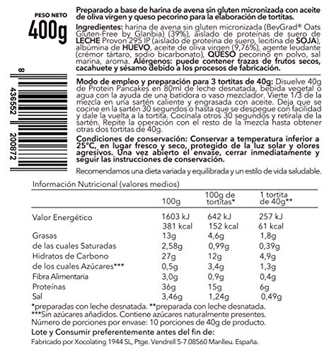 BODY GENIUS Protein Pancakes (Queso Pecorino). 400g. Tortitas Proteicas Saladas. Fáciles de Hacer. Con Proteína Whey Isolate, Harina de Avena, Clara de Huevo y Aceite de Oliva Virgen. Hecho en España.