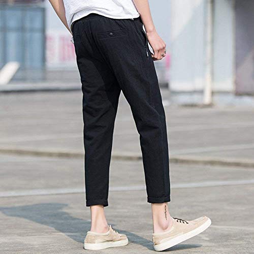 BOLAWOO Pantalones Largos De Carga De Verano para Hombres Pantalones De Ocio De Mode De Marca Algodón Puro Pantalones De Lino con Cordón Pantalones De Verano De Color Sólido Pantalones De Chándal