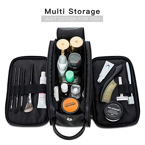 Bolsa de aseo de cuero resistente al agua para hombres, bolsa de lavado de viaje, kit de aseo Dopp para baño, gimnasio, organizador de maquillaje con bolsa de secado húmedo Negro Negro Large