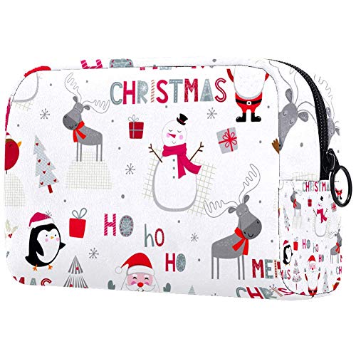 Bolsa de maquillaje con diseño de personajes de Navidad, de tela Oxford, para mujer, con cremallera negra, portátil, neceser de viaje