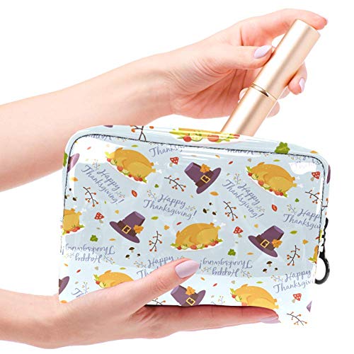 Bolsa de maquillaje portátil con cremallera bolsa de aseo de viaje para las mujeres práctico almacenamiento cosmético bolsa feliz fiesta de Acción de Gracias patrón