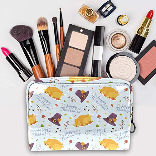 Bolsa de maquillaje portátil con cremallera bolsa de aseo de viaje para las mujeres práctico almacenamiento cosmético bolsa feliz fiesta de Acción de Gracias patrón