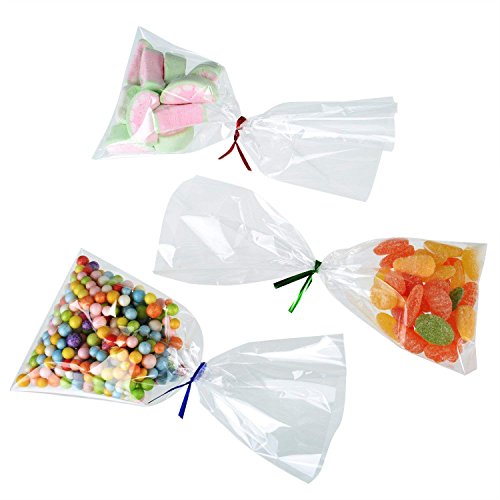 Bolsas transparentes de celofán, Simuer 200 piezas Clara bolsas de cono Bolsas de lástico OPP con Assorted Twist Ties para Candy Chocolate Cookie.