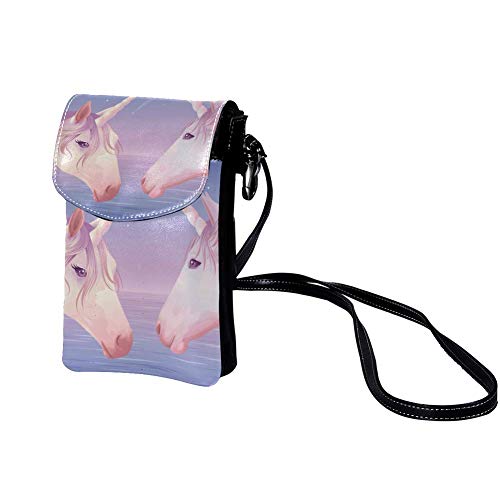 Bolso de teléfono móvil para Mujer Fantasy Pink Unicorn Mini Bolso de teléfono Celular Monedero doble de Cuero con ranura para tarjeta de crédito 19x12x2cm