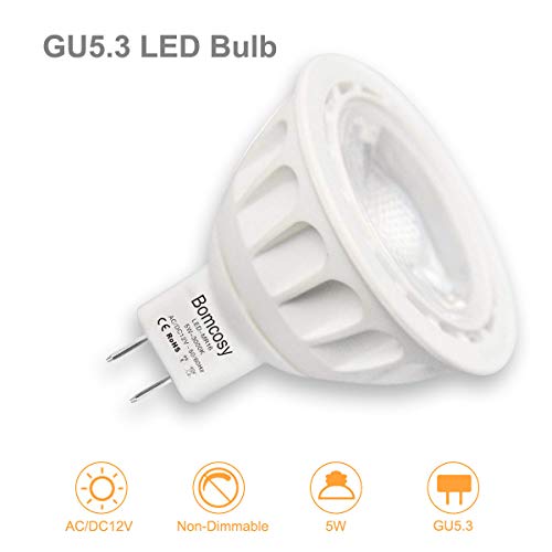 Bombillas LED GU5.3, Bomcosy MR16 LED 5W Lámparas Halógenas Equivalentes a 50W, LED 12v MR16, Blanco Cálido 3000K, Bombillas led 500LM, LED GU5.3 36°Luz, 10 Pack