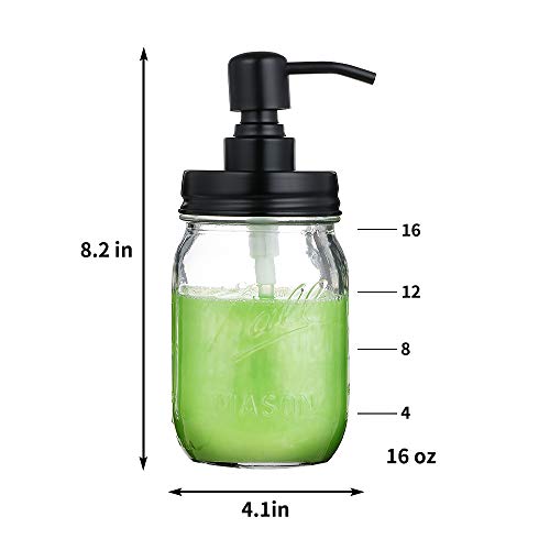 Bonris 16oz Dispensador de jabón de jarro de Vidrio Transparente con Bomba de Acero Inoxidable Classic Decor para baño Cocina Farmhouse Decor