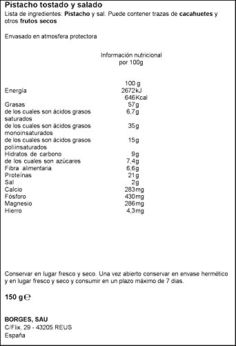 Borges - Pistachos con cáscara tostados y salados - Bolsa de 130 g