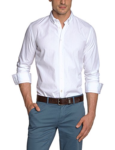 BOSS Orange Edipoe Slim Fit - Camisa de Manga Larga con Cuello Italiano para Hombre, Color Blanco 100, Talla 50