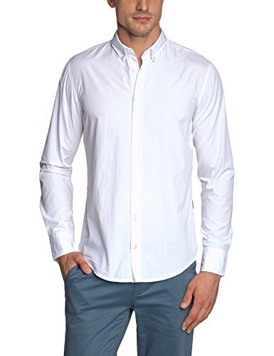 BOSS Orange Edipoe Slim Fit - Camisa de Manga Larga con Cuello Italiano para Hombre, Color Blanco 100, Talla 50