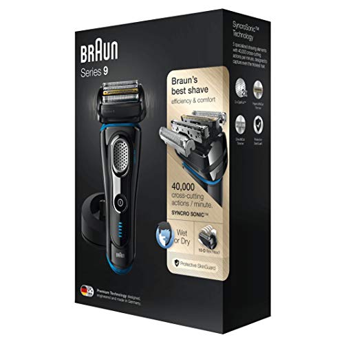 Braun Series 9 9240 s - Afeitadora eléctrica para hombre de lámina, en húmedo y seco, máquina de afeitar barba con base cargadora, negro/azul, sólo recargable, inalámbrico