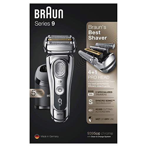 Braun Series 9 9395cc Afeitadora Eléctrica Hombre Última Generación: Afeitadora Barba con Estación Limpieza y Carga Clean&Charge, Funda de Piel, Cromo