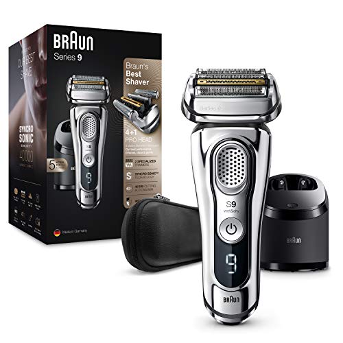 Braun Series 9 9395cc Afeitadora Eléctrica Hombre Última Generación: Afeitadora Barba con Estación Limpieza y Carga Clean&Charge, Funda de Piel, Cromo