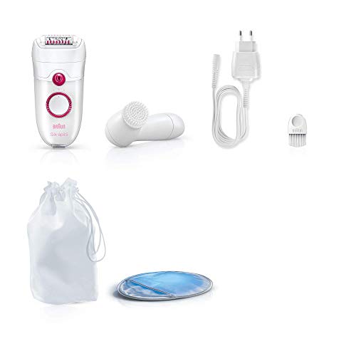 Braun Silk-épil 5 Power 5-329 - Pack con depiladora para mujer, 3 accesorios: masaje, guante de frío y cepillo limpiador facial, blanco/frambuesa