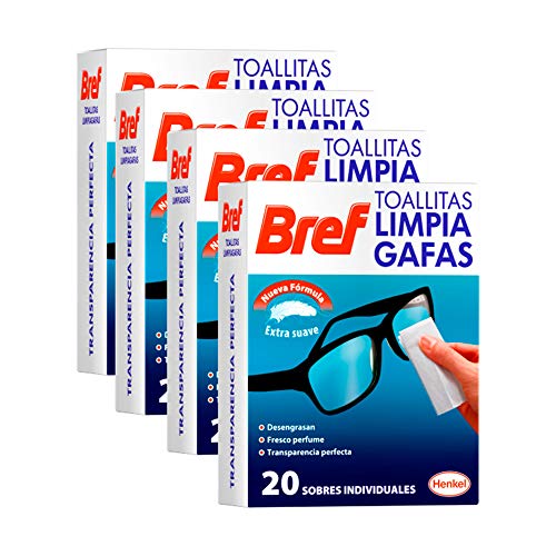 Bref Toallitas Limpiadoras para Gafas, Smartphones, Cámaras, Espejos y otros Dispositivos y Superficies 20 Unidades - Pack de 4, Total: 80 Unidades