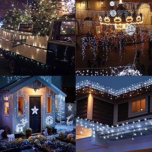 BrizLabs Guirnalda Luces Exterior Solares, 22M 200 LED Cadena de Luz Solar Blanco Frio, 8 Modos Impermeable Luces Navidad Decoración para Bodas, Jardines, Patio, Navidad, Festivales