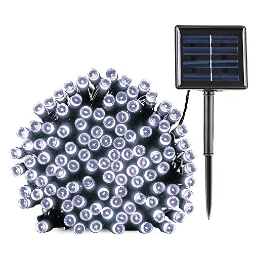 BrizLabs Guirnalda Luces Exterior Solares, 22M 200 LED Cadena de Luz Solar Blanco Frio, 8 Modos Impermeable Luces Navidad Decoración para Bodas, Jardines, Patio, Navidad, Festivales