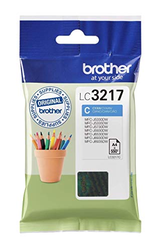 Brother LC3217C Cartucho de tinta cian original para las impresoras MFCJ5330DW, MFCJ5730DW, MFCJ5930DW, MFCJ6530DW, MFCJ6930DW y MFCJ6935DW duración estimada hasta 550 páginas (ISO/IE 24711)