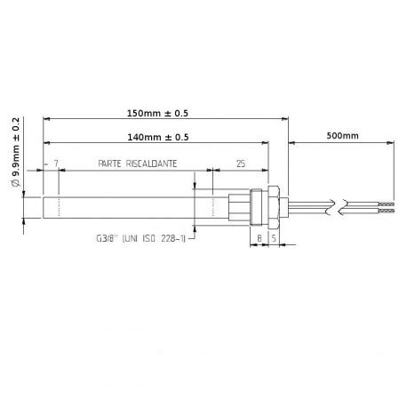 Bujía de encendido para estufa de pellets, 300 W, 140mm/150mm, diámetro: 9,9 mm, rosca: 3/8,-para estufa Piazzetta de Ungaro.