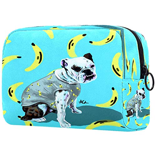 Bulldog inglés con plátanos bolsa de maquillaje bolsa organizador para viajes portátil neceser para niñas y mujeres