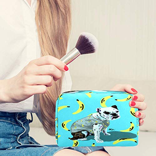 Bulldog inglés con plátanos bolsa de maquillaje bolsa organizador para viajes portátil neceser para niñas y mujeres