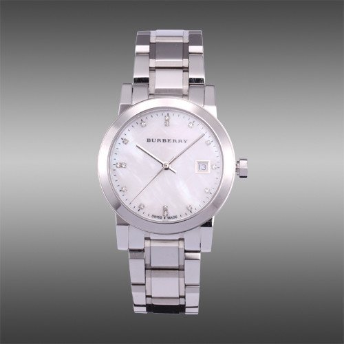 Burberry Luxury Diamonds Watch Womens Girls The City Precious acero inoxidable Madre de Pearl texturizado fecha Dial BU9125