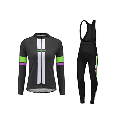 BurningBikewear Uglyfrog Conjunto Ciclismo Moda Mujer Invierno/Otoño 3D Cojín Pantalones Larga Thermo Lana Malliot de Ciclismo Ropa de Ciclista Bodies Anti-frío Absorbe la Humedad RTWX01