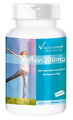 Cafeína cápsulas 200mg – Anhidra – ¡Bote para 6 MESES!– Vegana – 180 cápsulas – Cafeína pura