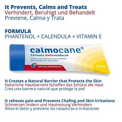 CALMOCANE Crema antirozaduras y antifriccion - Anti Rozadura Muslos mujeres - Crema antiroces badana ciclismo - Alternativa a la Vaselina deportiva - Roce Pezon Axila Muslos - No grasa - 50 ml