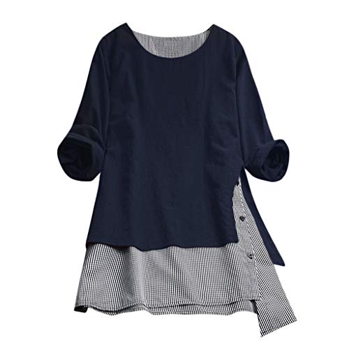 Camisas Mujer Manga Larga Lino Cuadros Cuello En V con Cremallera Blusa Mujer Camisa De Manga Larga Ropa Mujer Primavera Arriba Tops 2019 riou