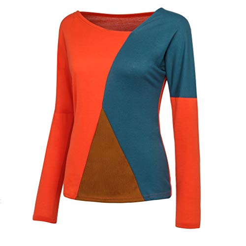 Camiseta de Mujer,Patchwork Moda Cuello Redondo Manga Larga Camiseta Mujer Top Mujer Camisas Mujer Verano Elegantes Casual Blusa Camisa T-Shirt vpass