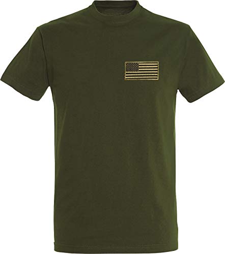 Camiseta: Stars and Stripes con Bordado/Verde - Bandera USA T-Shirt - Regalo Hombre-s y Mujer-es - Estados Unidos de América - United States - Bike-r Rock Motero Chopper - US-Army Camo (M)