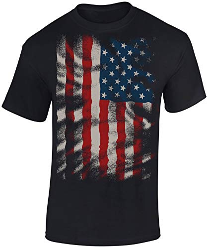 Camiseta: Stars and Stripes Flow Diseño - Bandera USA T-Shirt - Regalo Hombre-s y Mujer-es - Estados Unidos de América - United States - Bike-r Rock Motero Chopper - Army (XXL)