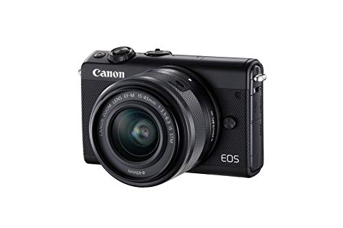 Canon EOS M100 BK M15-45 S - Cámara con sensor APS-C de 24.2 MP (DIGIC 7, Dual Pixel CMOS AF, pantalla táctil LCD de 8 cm, Full HD a 60P) negro - Kit Cuerpo con Objetivo EF-M 15-45 mm