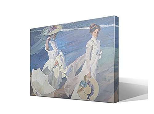 Canvas lienzo bastidor Paseo a la Orilla del Mar de Joaquín Sorolla y Bastida - 70cm x 95cm - Bastidor: 3cm - Impresión sobre Lienzo de Algodón 100% - Bastidor de madera 3x3cm - Fabricado en España