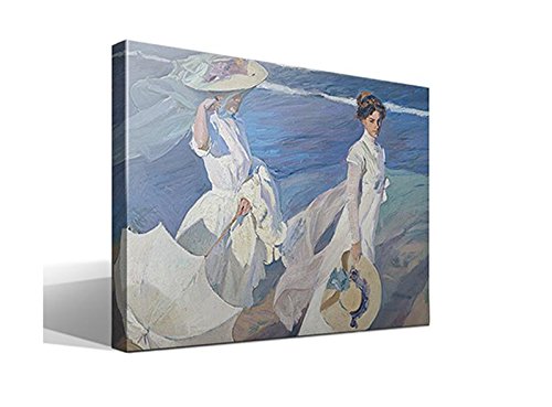 Canvas lienzo bastidor Paseo a la Orilla del Mar de Joaquín Sorolla y Bastida - 70cm x 95cm - Bastidor: 3cm - Impresión sobre Lienzo de Algodón 100% - Bastidor de madera 3x3cm - Fabricado en España