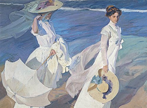 Canvas lienzo bastidor Paseo a la Orilla del Mar de Joaquín Sorolla y Bastida - 70cm x 95cm - Bastidor: 3cm - Impresión sobre Lienzo de Algodón 100% - Bastidor de madera 3x3cm - Fabricado en España