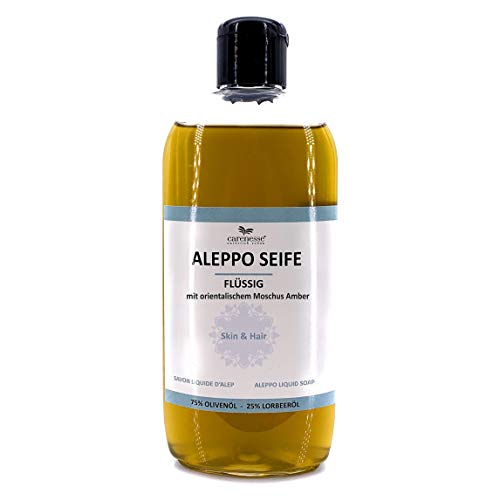 Carenesse Jabón líquido Alepo Almizcle Amber (Ambra), 75% aceite de oliva + 25% aceite de laurel, 250 ml