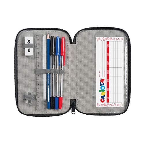 CARIOCA Estuche Pixel | Estuche 3 Cremalleras con Material Escolar, Estuche Escuela Infantil, Primaria y Secundaria con 18 Lápices de Colores, 18 Rotuladores Punta Fina y Accesorios Papelería, Rosa