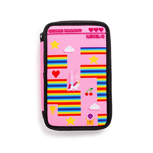 CARIOCA Estuche Pixel | Estuche 3 Cremalleras con Material Escolar, Estuche Escuela Infantil, Primaria y Secundaria con 18 Lápices de Colores, 18 Rotuladores Punta Fina y Accesorios Papelería, Rosa