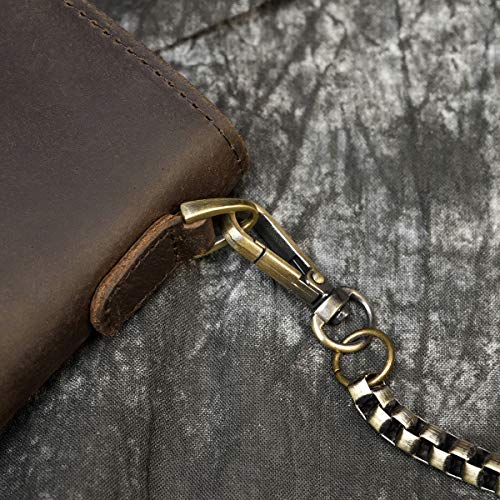 Cartera Larga de Cuero Genuino de los Hombres con Bolsillo con Cremallera Monedero de la Billetera Bifold de la Vendimia (Chain Wallet)