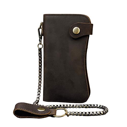 Cartera Larga de Cuero Genuino de los Hombres con Bolsillo con Cremallera Monedero de la Billetera Bifold de la Vendimia (Chain Wallet)