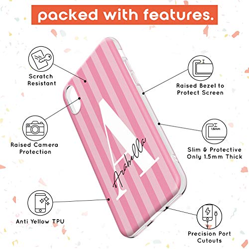 Case Warehouse Personalizado Rosa Raya Letra Grande Slim Funda para iPhone XS TPU Protector Ligero Phone Protectora con Femenino Diseñador Monograma Nombre De